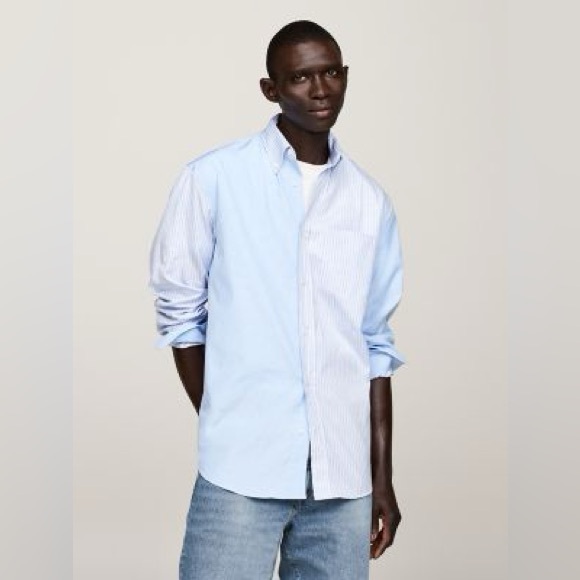 Tommy Hilfiger- Men's Blue and White Striped Shirt Size 16 1/2 - Picture 1 of 6